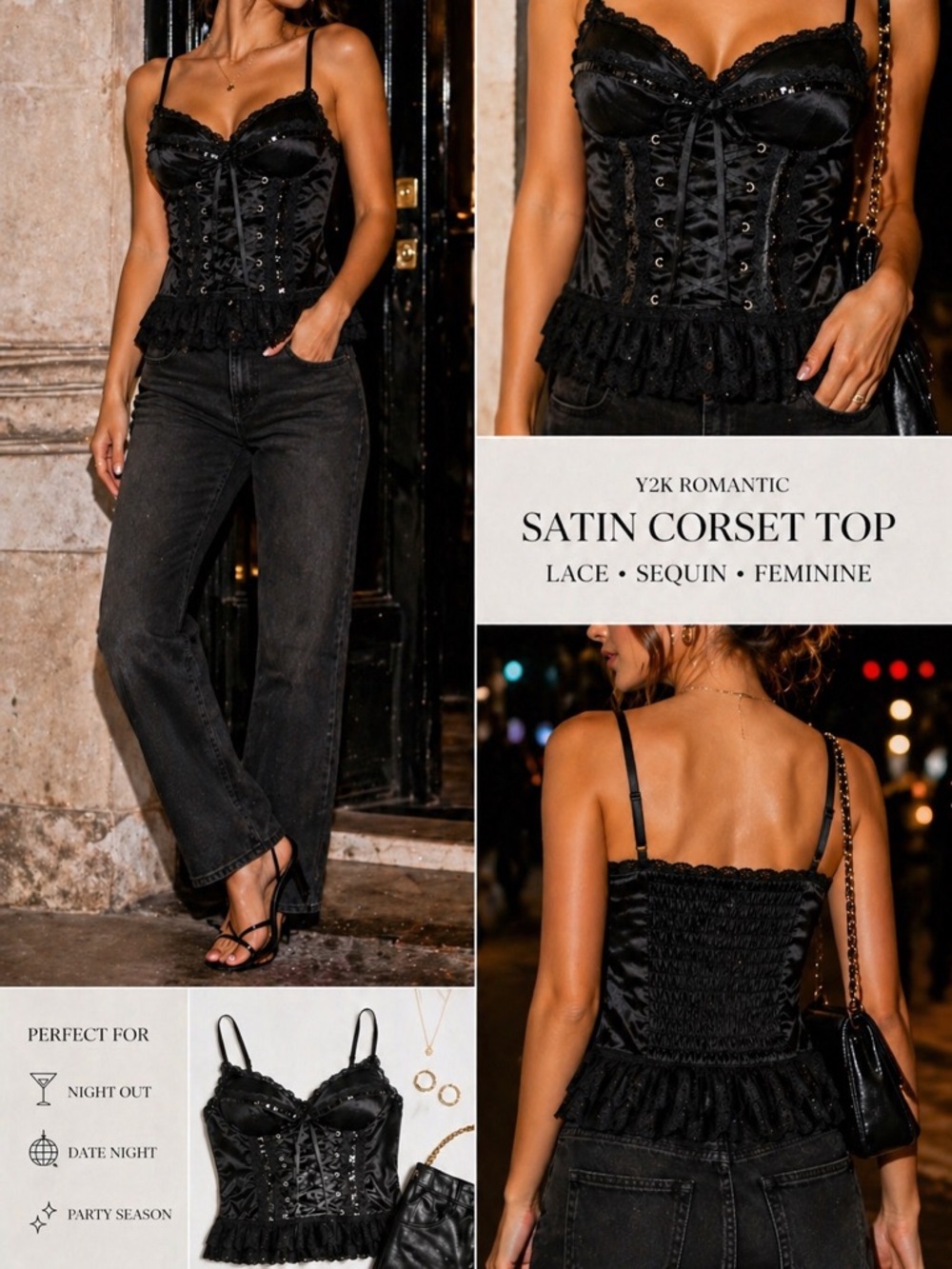 🔥Black Satin Lace Corset Cami NWT Size M (Runs Small) Y2K Bustier Top